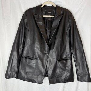 New THE LIMITED Black Faux Leather Blazer Jacket Womens Size XL Falling Softly